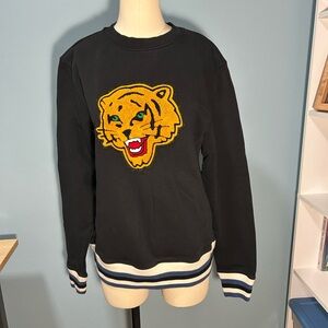 Sandro Black Crewneck Sweater with Yellow Tiger appliqué